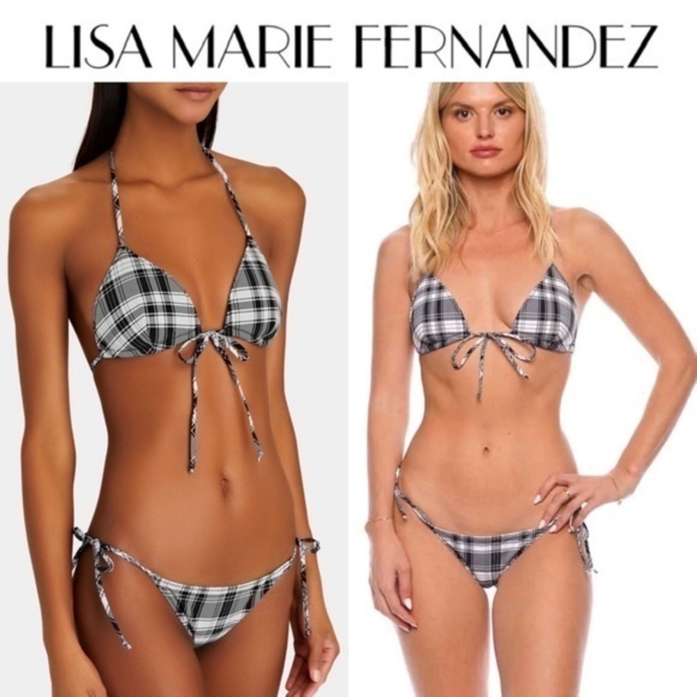 LISA MARIE FERNANDEZ Pamela Plaid Triangle Bikini Set sz US 4 $299 NWT